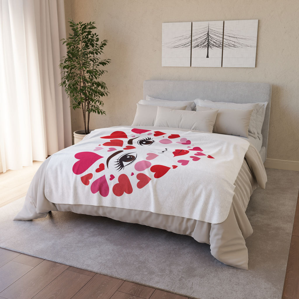 Valentine Heart Face Sherpa Blanket Cozy Fleece Throw for Gifts & Home