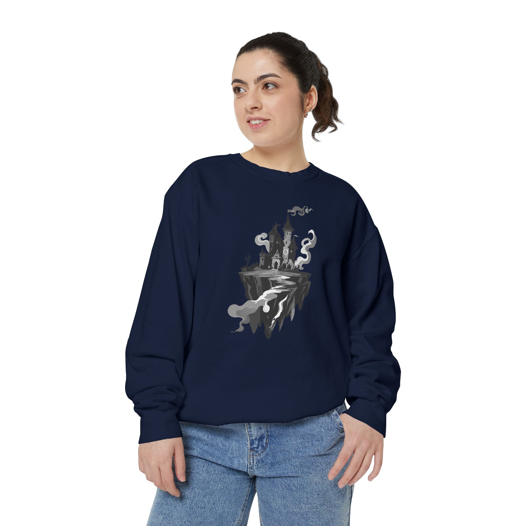 Floating Haunted Castle Sweatshirt Gothic Floating Island Crewneck