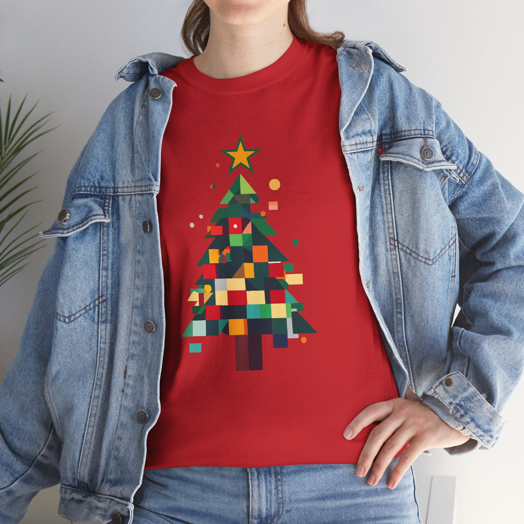 Christmas Tree Graphic Tee Modern Pixelated Holiday T-Shirt