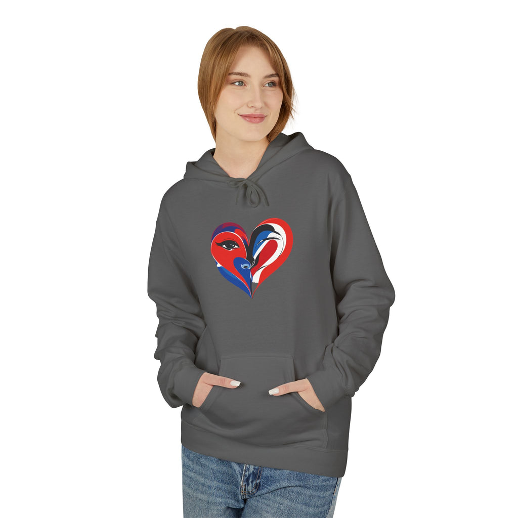 Patriotic Heart Face Hoodie Red White Blue Love Graphic