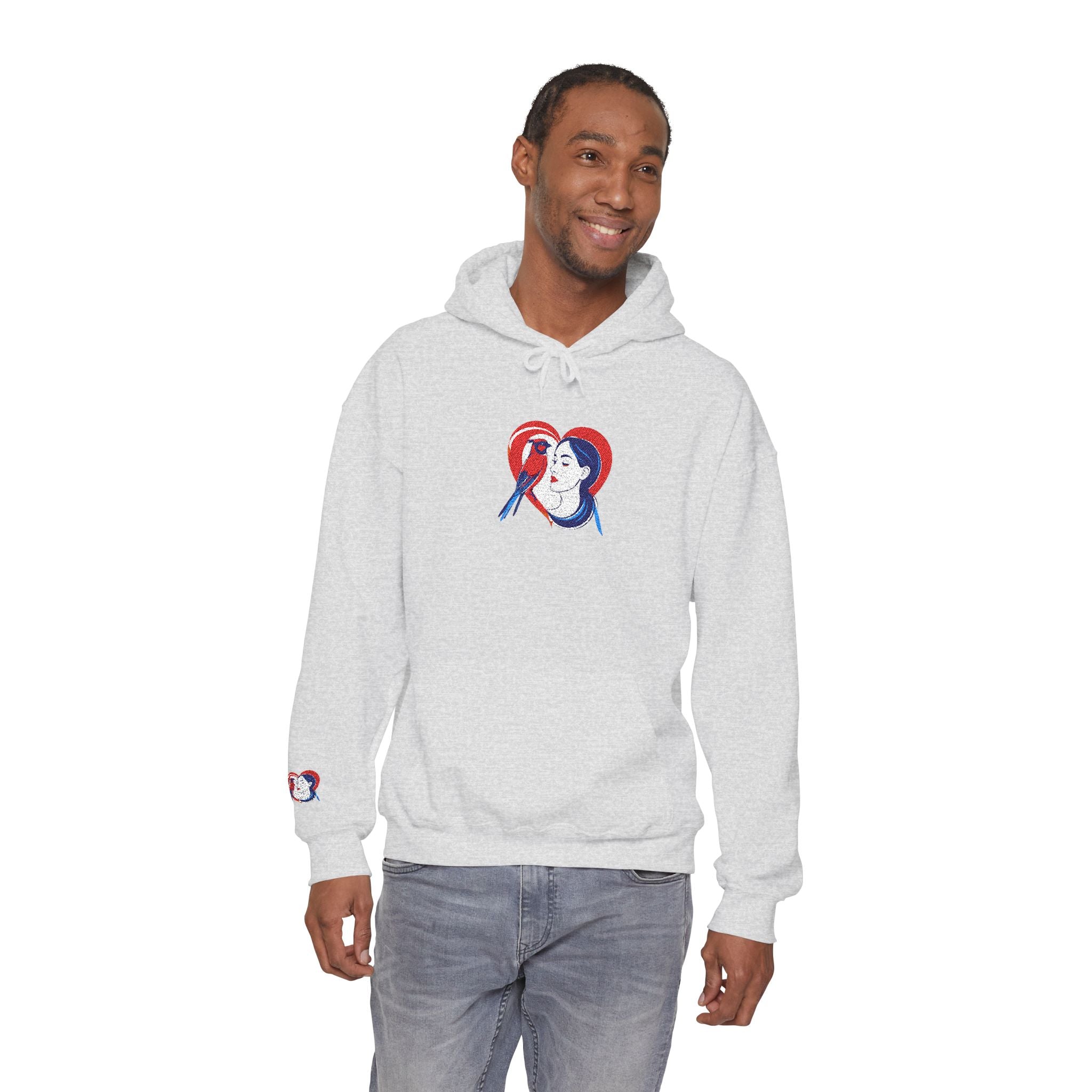 Embroidered Hoodie Patriotic Heart Portrait Graphic Hooded Sweatshirt