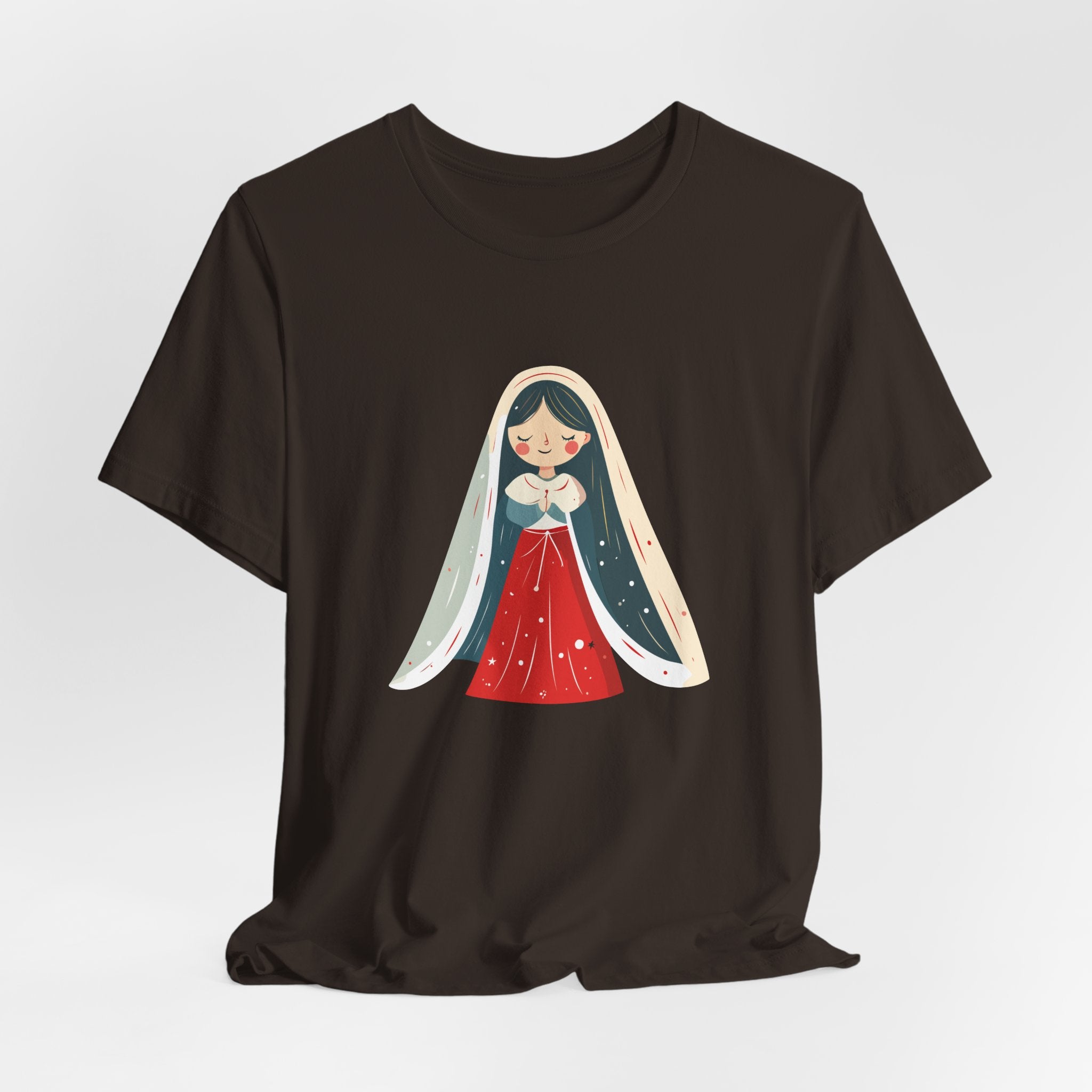 Virgin Mary Illustration Tee — Cute Nativity T-Shirt