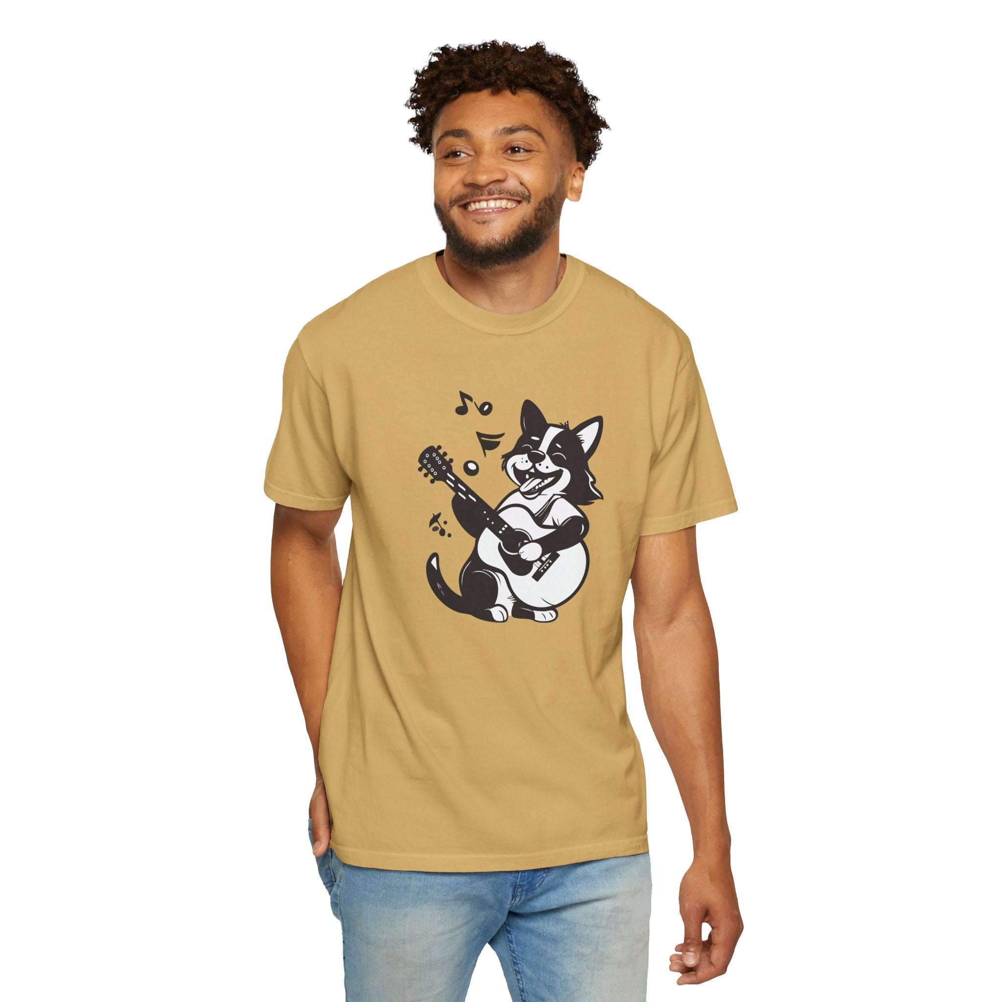 Corgi Playing Guitar T-Shirt  Cute Musical Dog Tee Rockstar Design