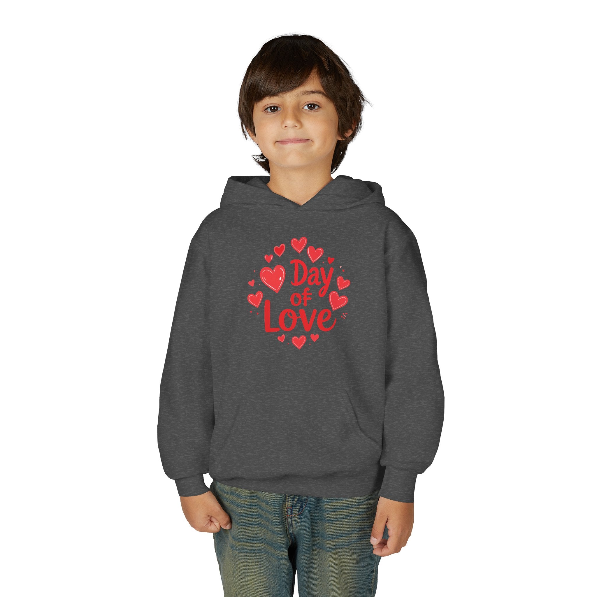 Youth Hoodie — "Day of Love" Kids Valentine’s Heart Pullover