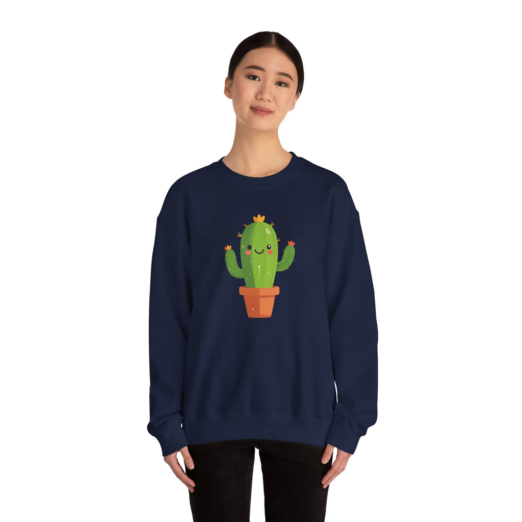 Cute Kawaii Cactus Crewneck Sweatshirt Smiling Potted Cactus Graphic