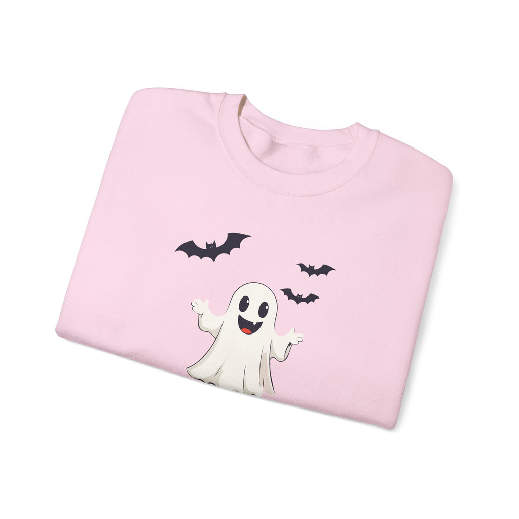 Halloween Ghost Crewneck Sweatshirt Cute Boo Ghost & Bats Cozy Pullover