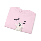 Halloween Ghost Crewneck Sweatshirt Cute Boo Ghost & Bats Cozy Pullover