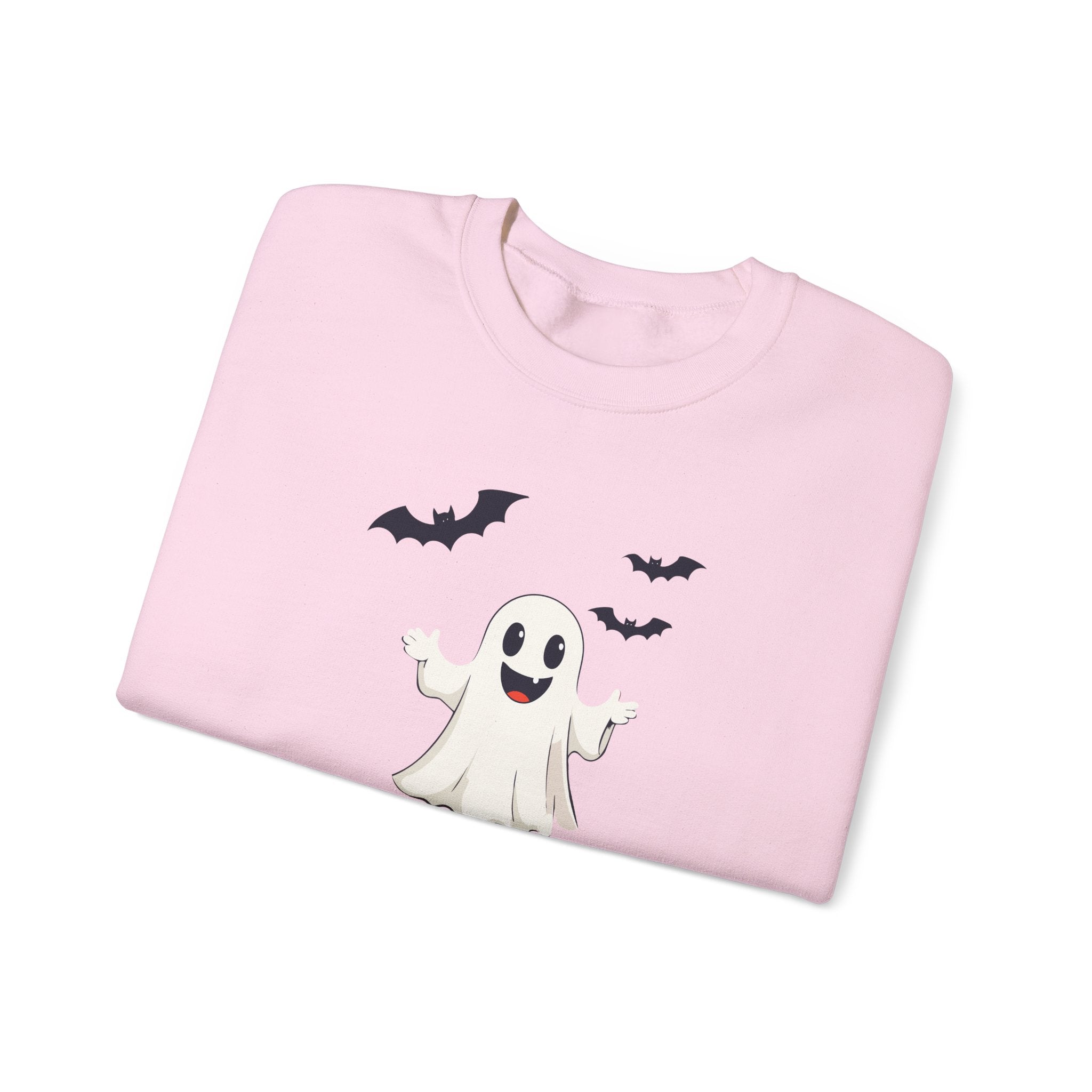 Halloween Ghost Crewneck Sweatshirt Cute Boo Ghost & Bats Cozy Pullover
