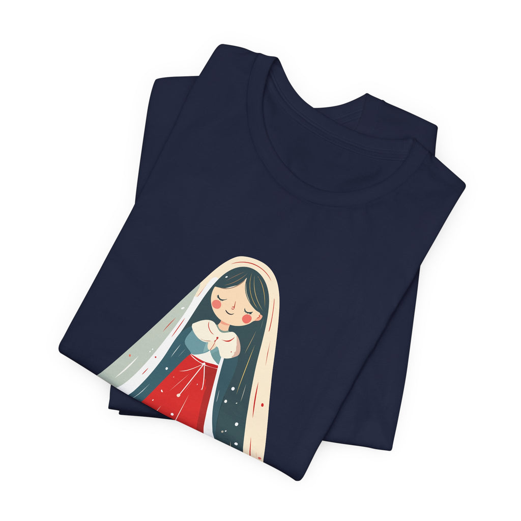 Virgin Mary Illustration Tee — Cute Nativity T-Shirt