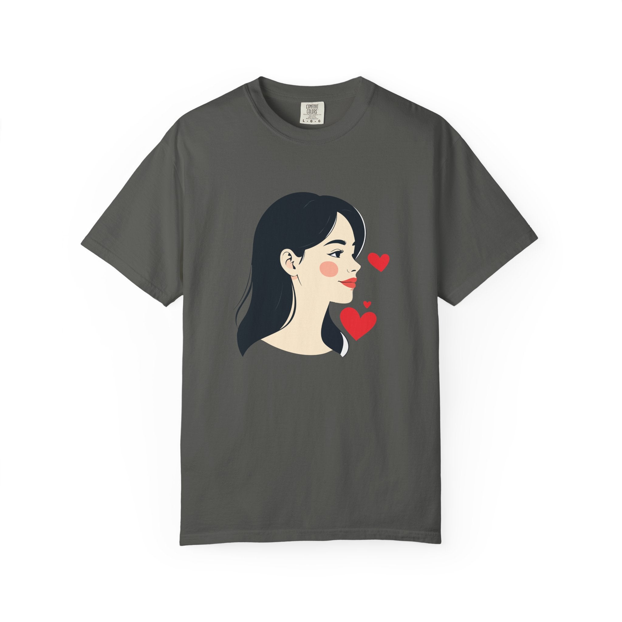 T-Shirt — Minimal Cute Girl Profile with Hearts Graphic