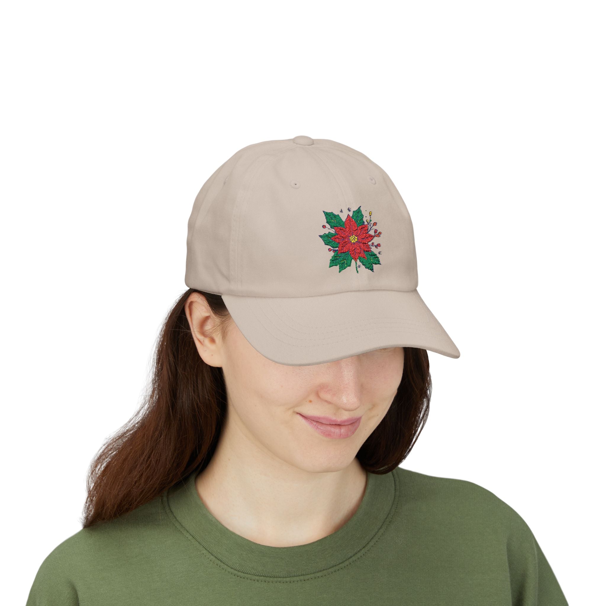 Poinsettia Dad Cap Holiday Floral Embroidered Baseball Hat