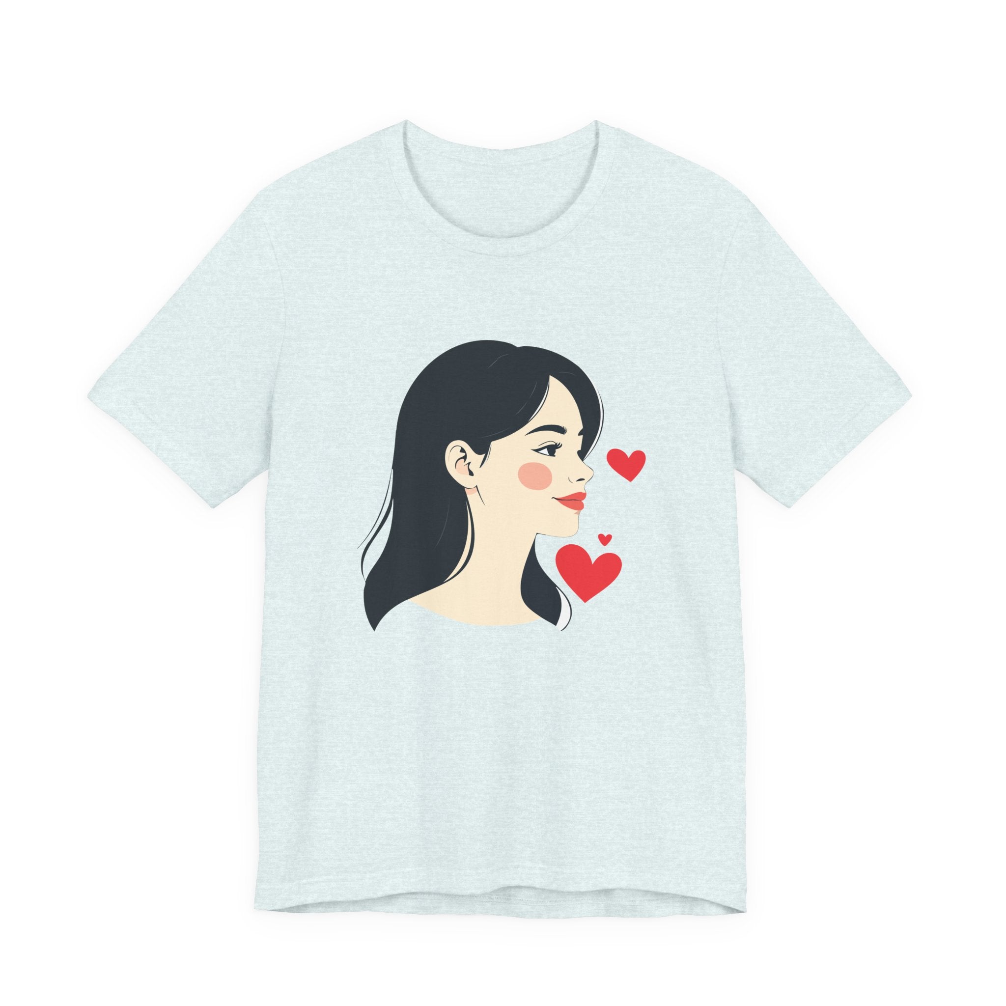 Women’s Portrait Tee with Heart Accents – Cute Kawaii Girl Graphic T-Shirt