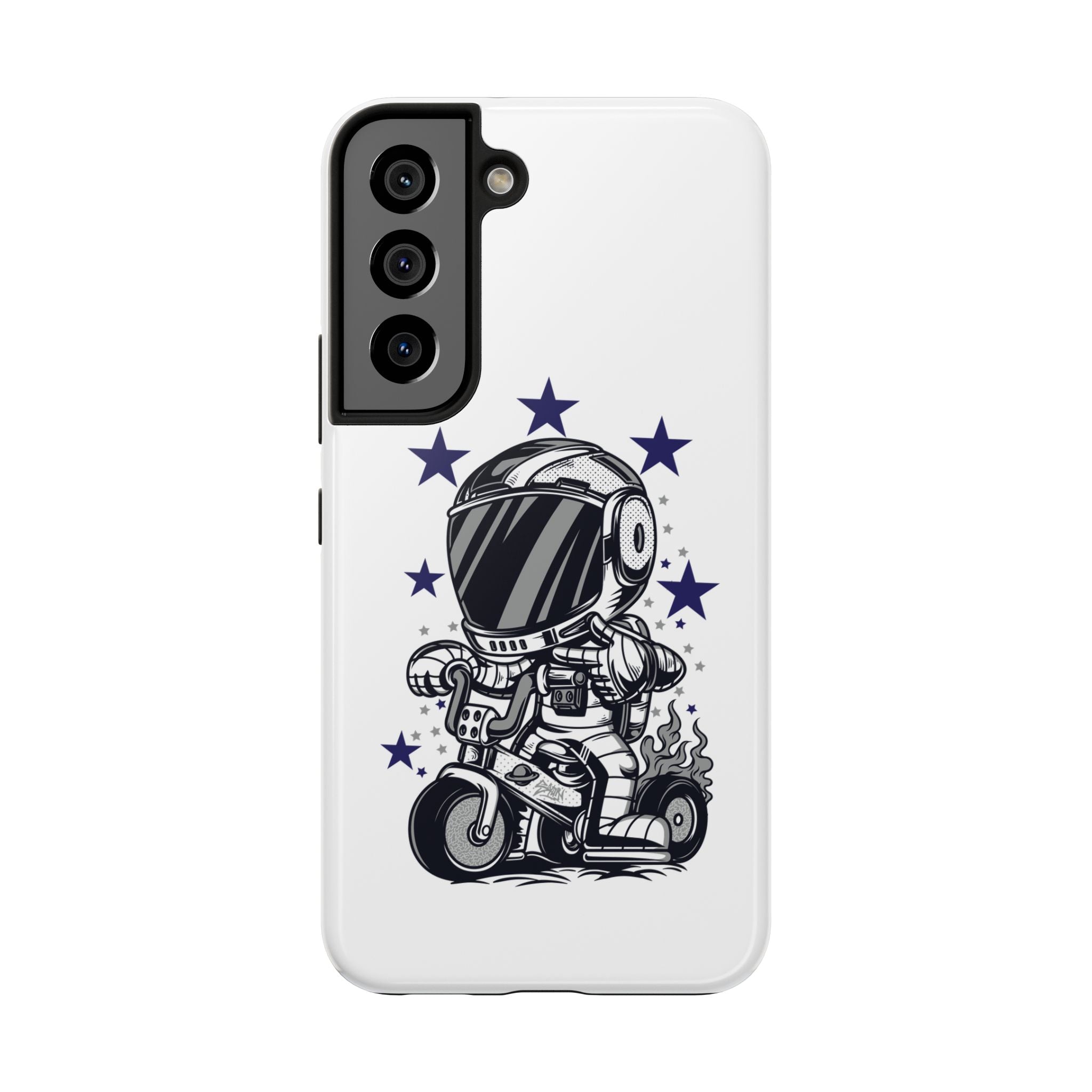 Astronaut Biker Tough Phone Case Retro Space Helmet Rider with Stars