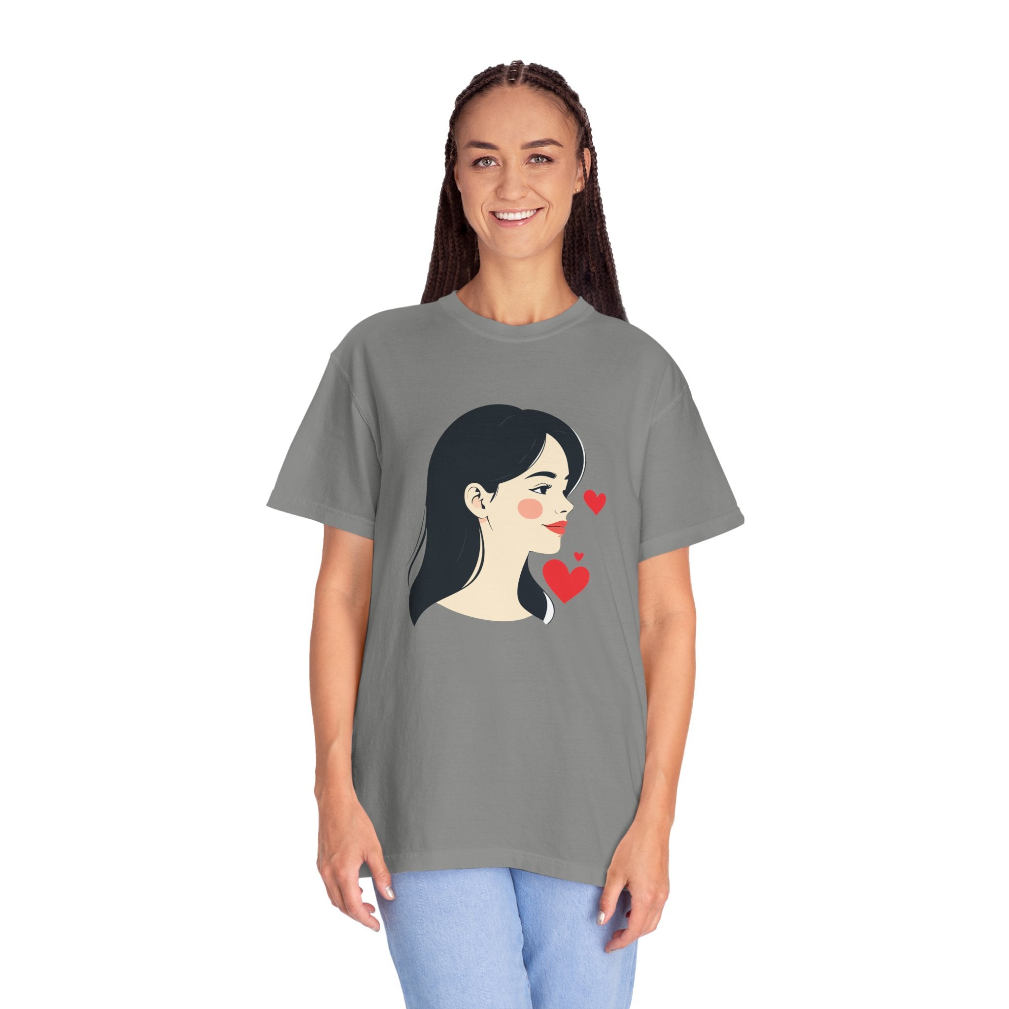 T-Shirt — Minimal Cute Girl Profile with Hearts Graphic