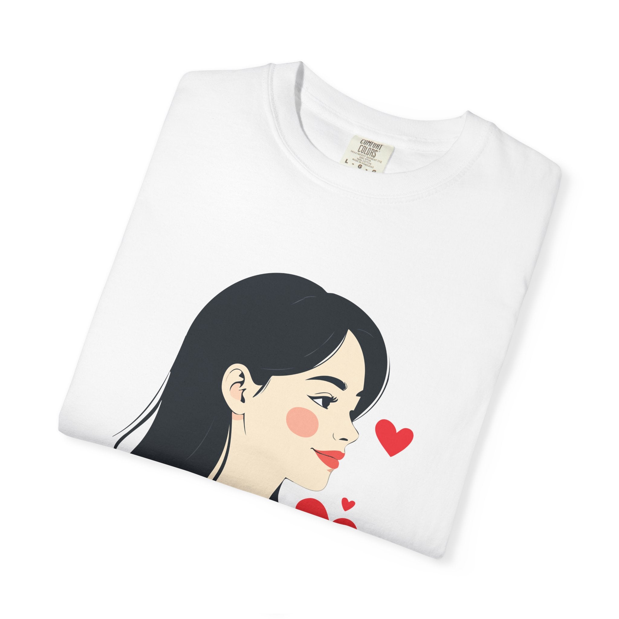 T-Shirt — Minimal Cute Girl Profile with Hearts Graphic