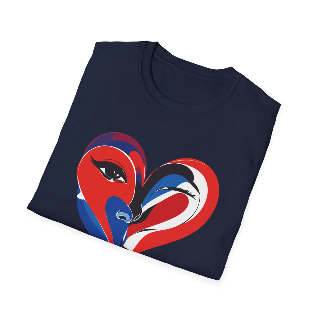 Heart Face Graphic T‑Shirt Red & Blue Abstract Love Design