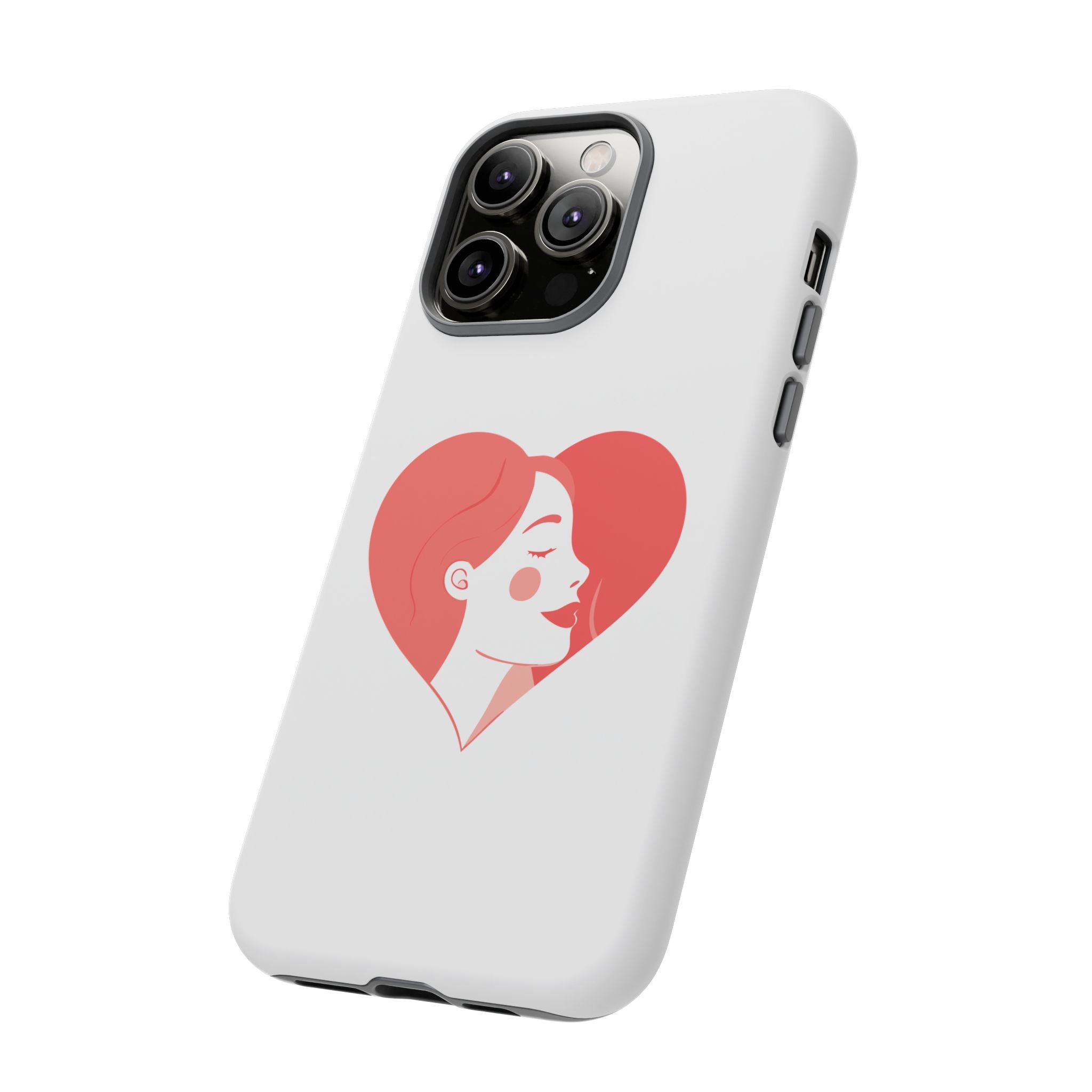 Phone Case — Minimal Heart Portrait Protective Tough Case (Pink Girly Love Design)