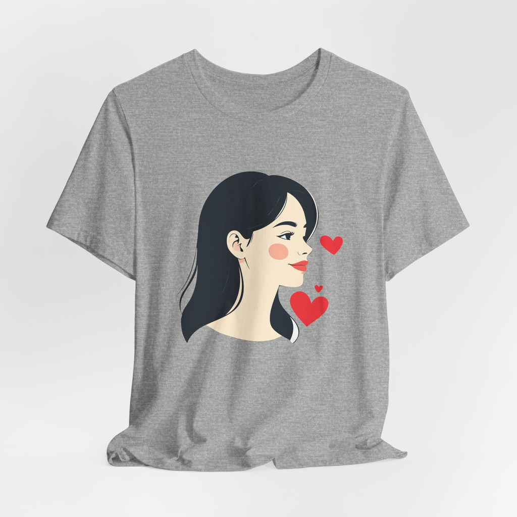 Women’s Portrait Tee with Heart Accents – Cute Kawaii Girl Graphic T-Shirt
