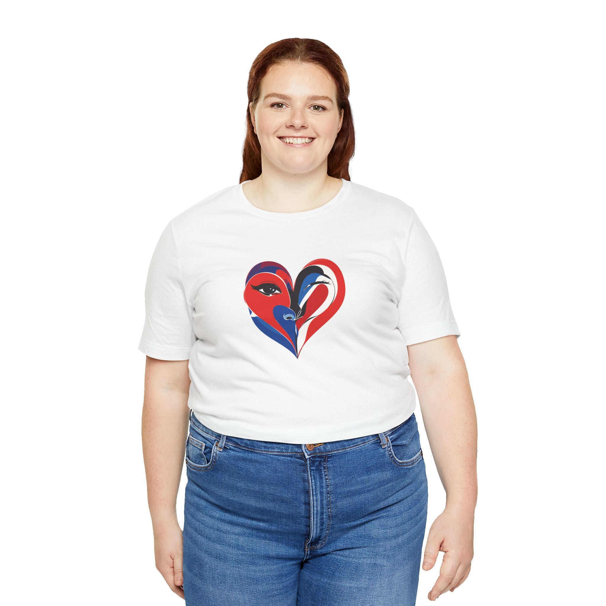 Heart Portrait Tee Romantic Face Heart Graphic T‑Shirt