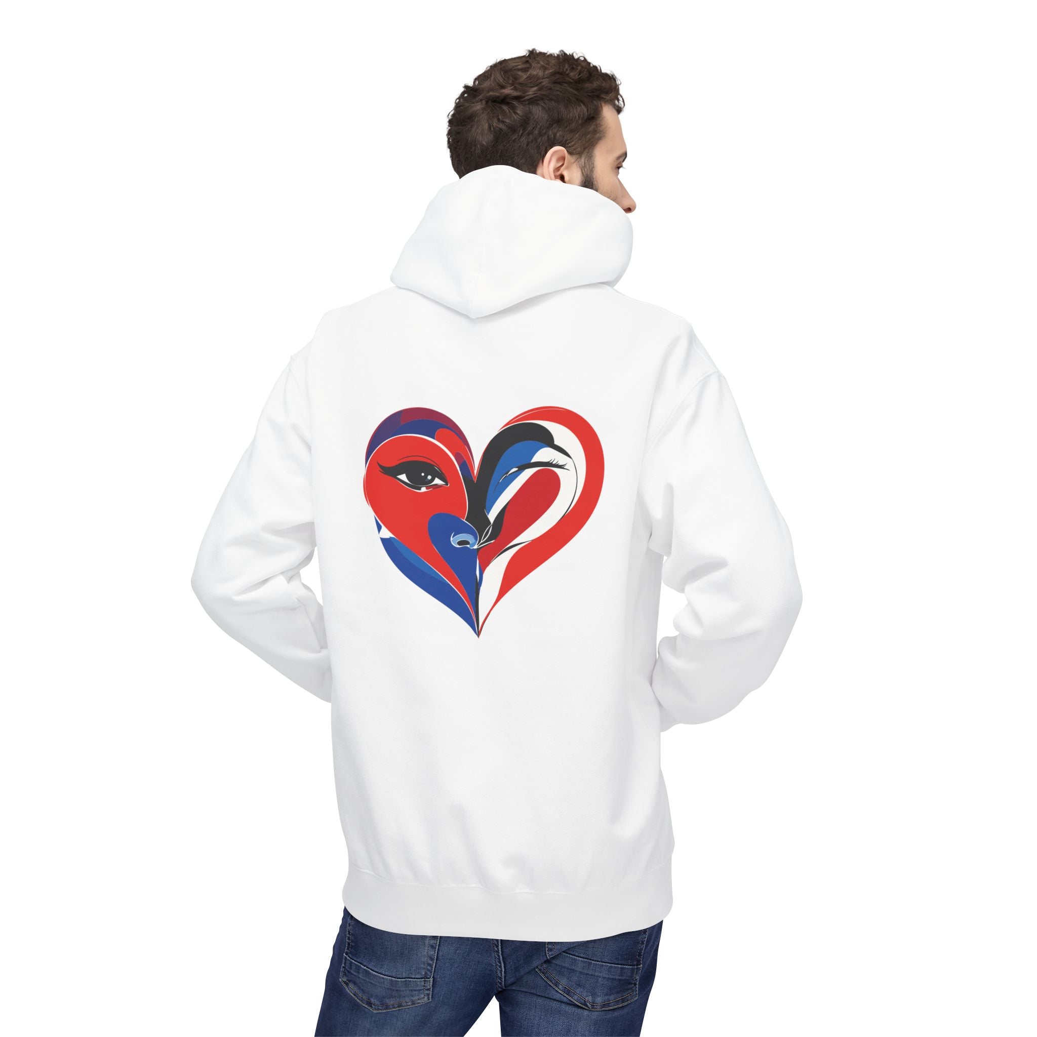 Patriotic Heart Face Hoodie Red White Blue Love Graphic