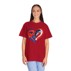 Heart Art Graphic Tee Red & Blue Woman Face Heart Design