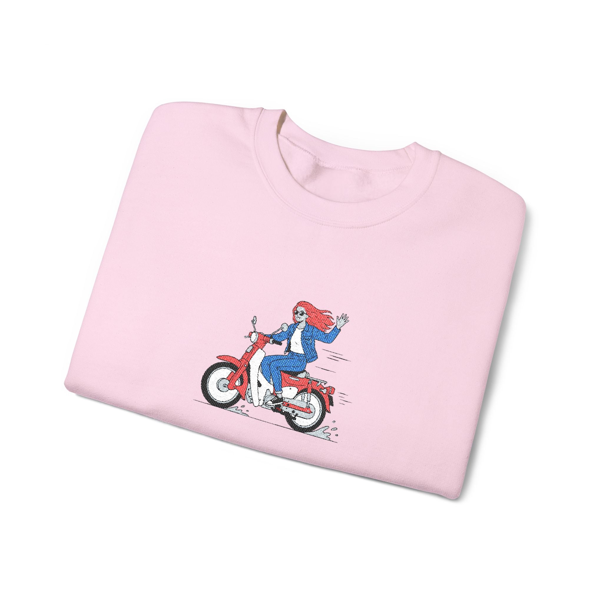 Biker Girl Retro Motorcycle Crewneck Sweatshirt