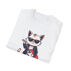 Cat Rocker T-Shirt Cool Sunglasses Cat Playing Guitar Graphic Tee