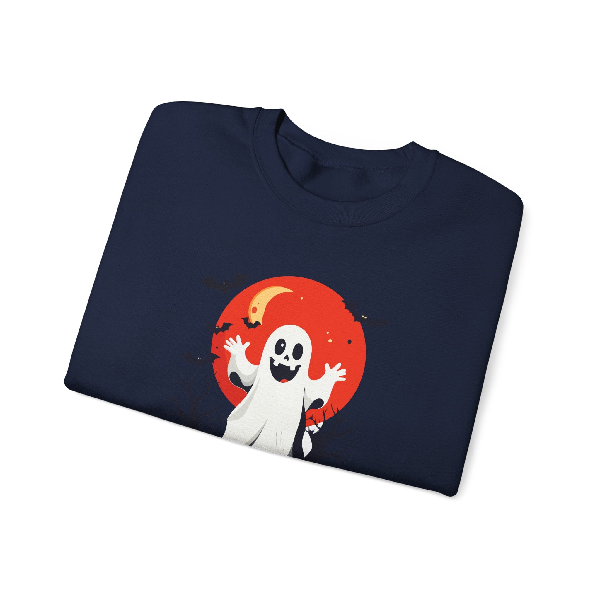 Crewneck Sweatshirt - Cute Ghost & Red Moon Halloween Design