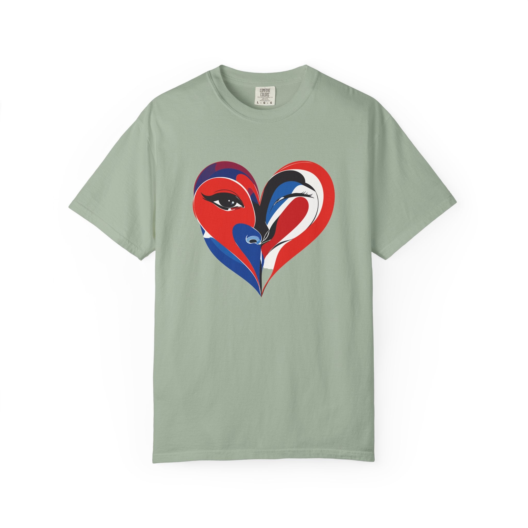Heart Art Graphic Tee Red & Blue Woman Face Heart Design