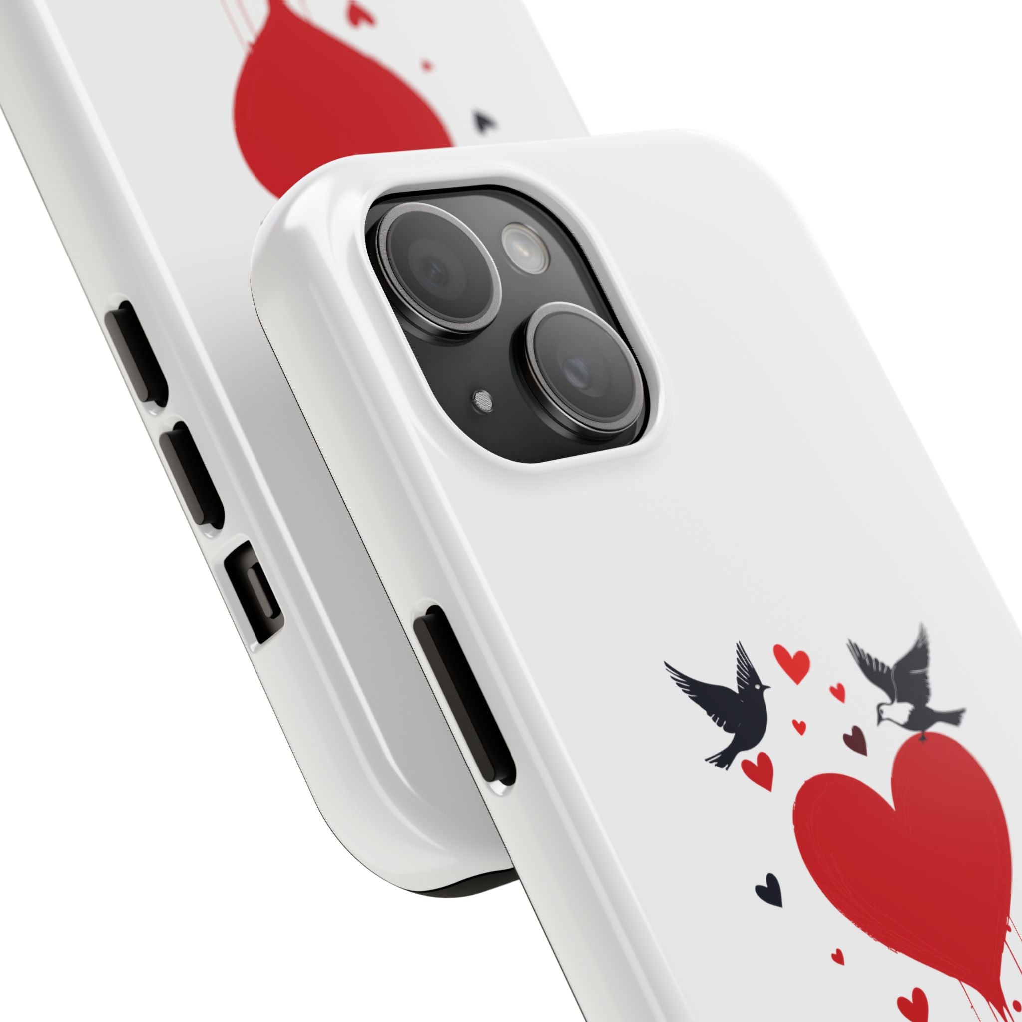 Tough Phone Case Red Dripping Heart with Doves Valentine's Protection