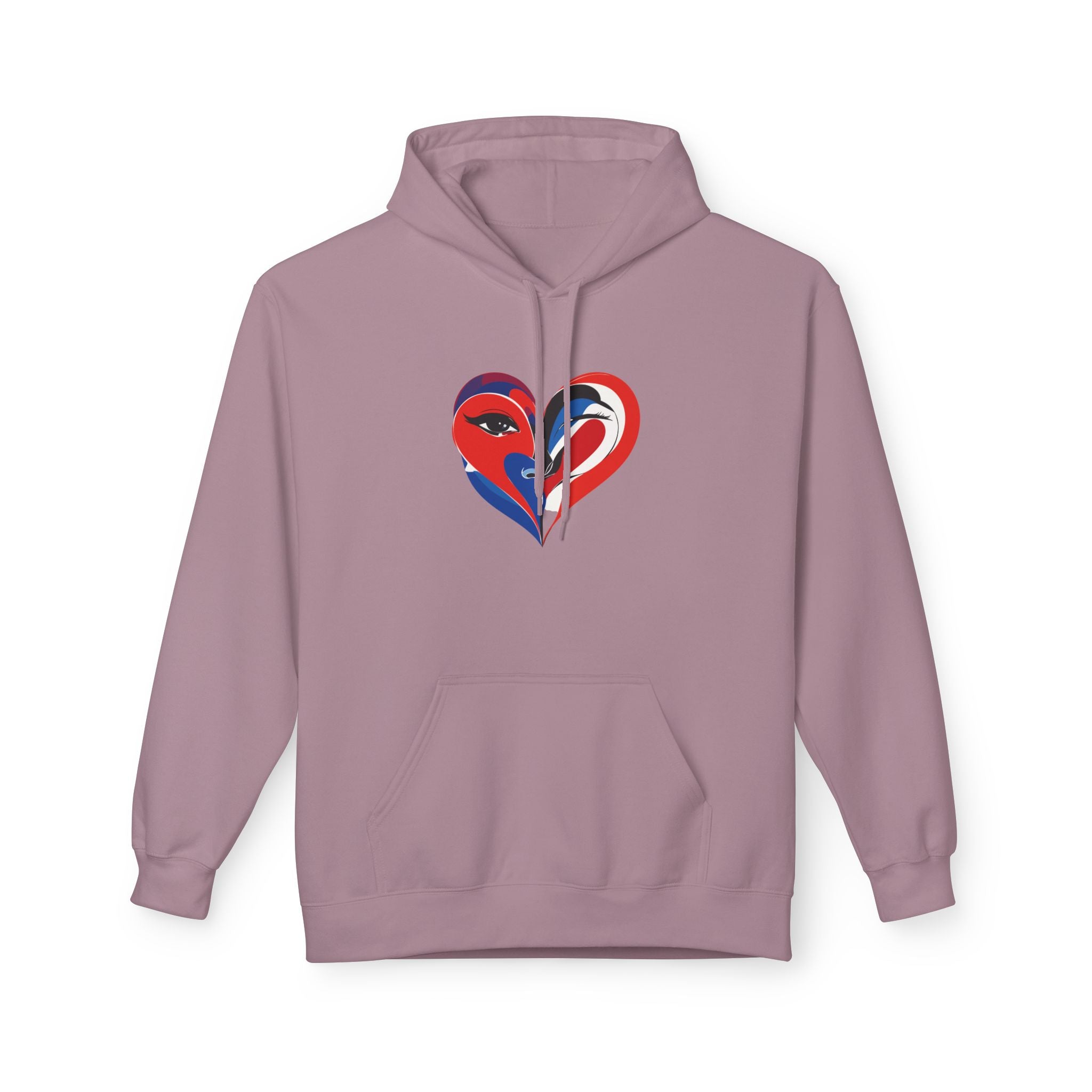 Patriotic Heart Face Hoodie Red White Blue Love Graphic