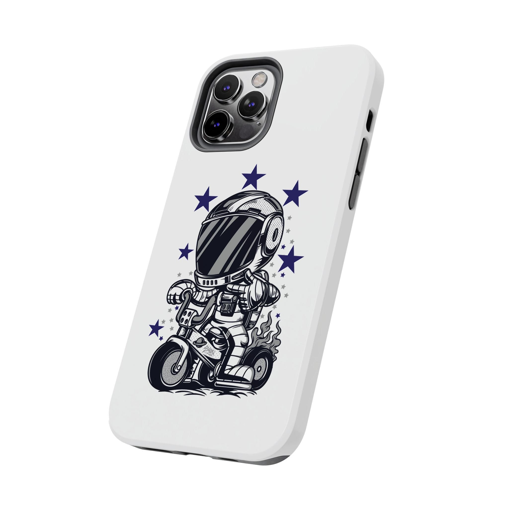 Astronaut Biker Tough Phone Case Retro Space Helmet Rider with Stars