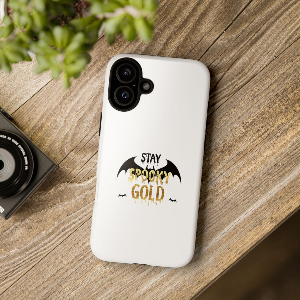 Stay Spooky Gold Phone Case Halloween Bat Design