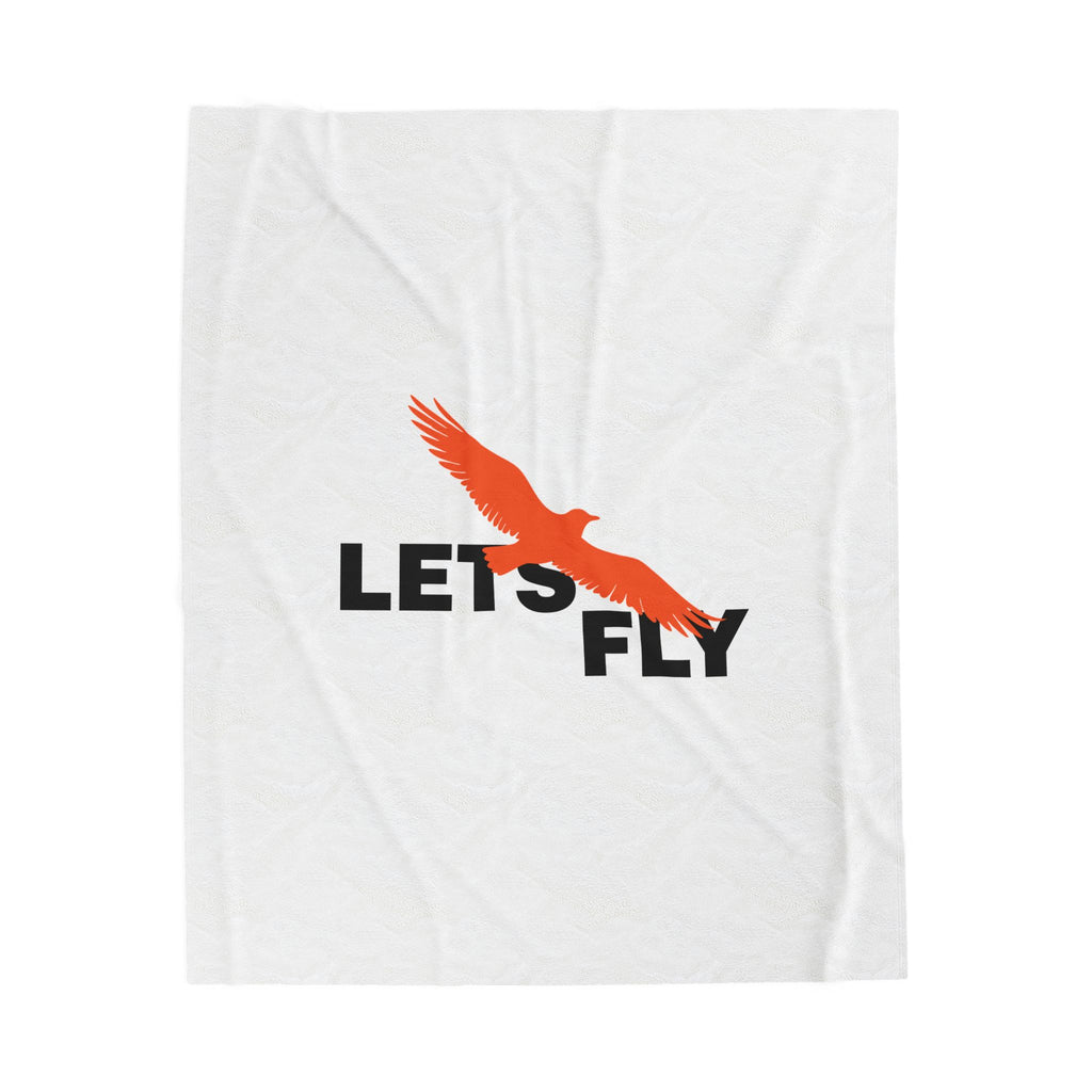 Let's Fly Plush Blanket — Soft Velveteen Throw with Soaring Bird Graphic