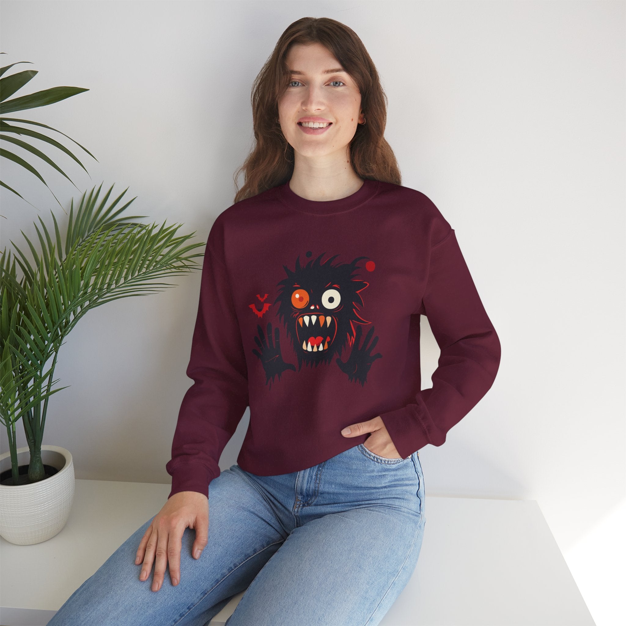 Halloween Monster Crewneck Sweatshirt Spooky Cute Monster Graphic