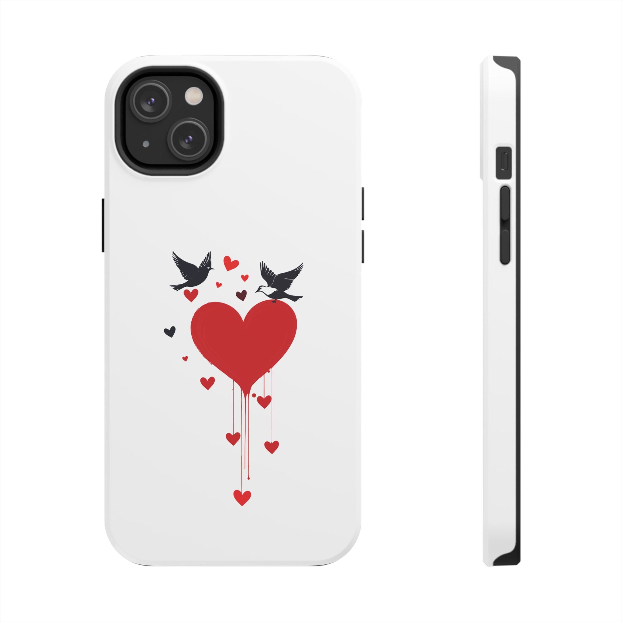 Tough Phone Case Red Dripping Heart with Doves Valentine's Protection