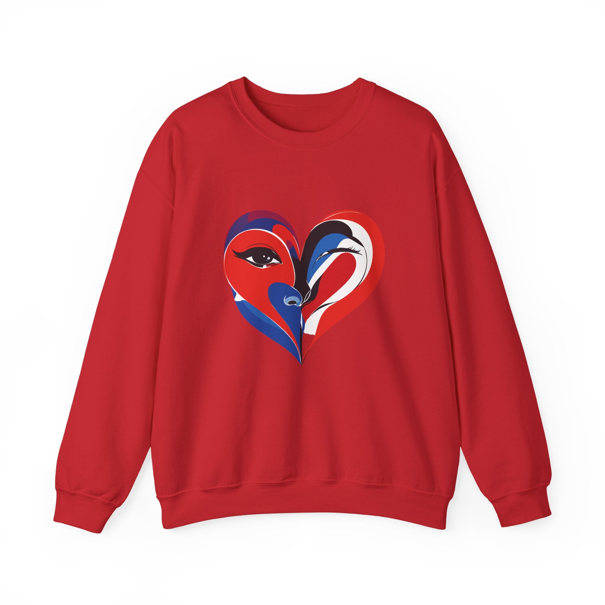 Heart Face Crewneck Sweatshirt Abstract Red & Blue Love Graphic