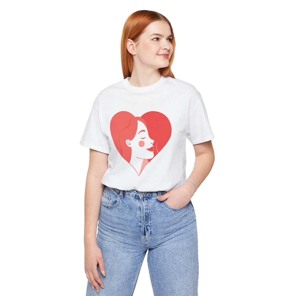 Heart Profile Tee - Minimal Romantic Woman Illustration T-Shirt