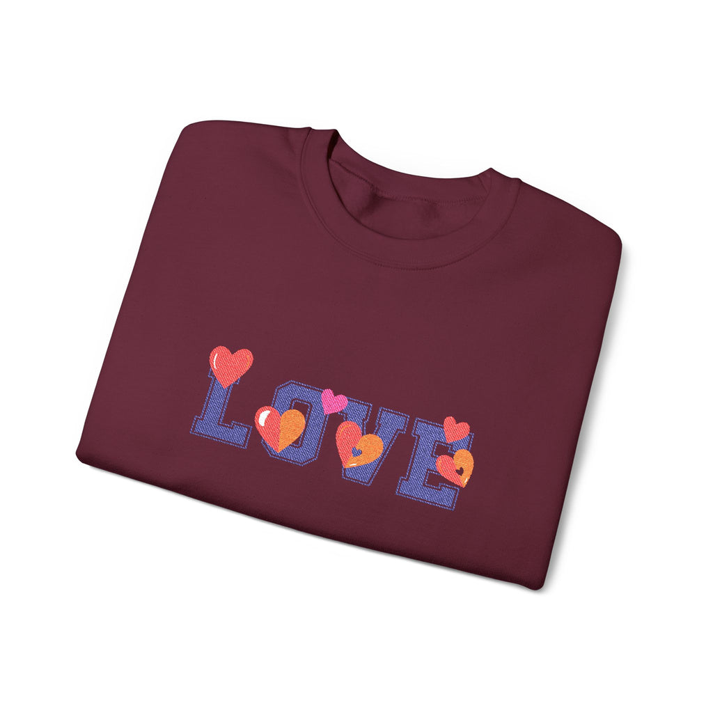 LOVE Floral Crewneck Sweatshirt Heart Pattern Cozy Pullover