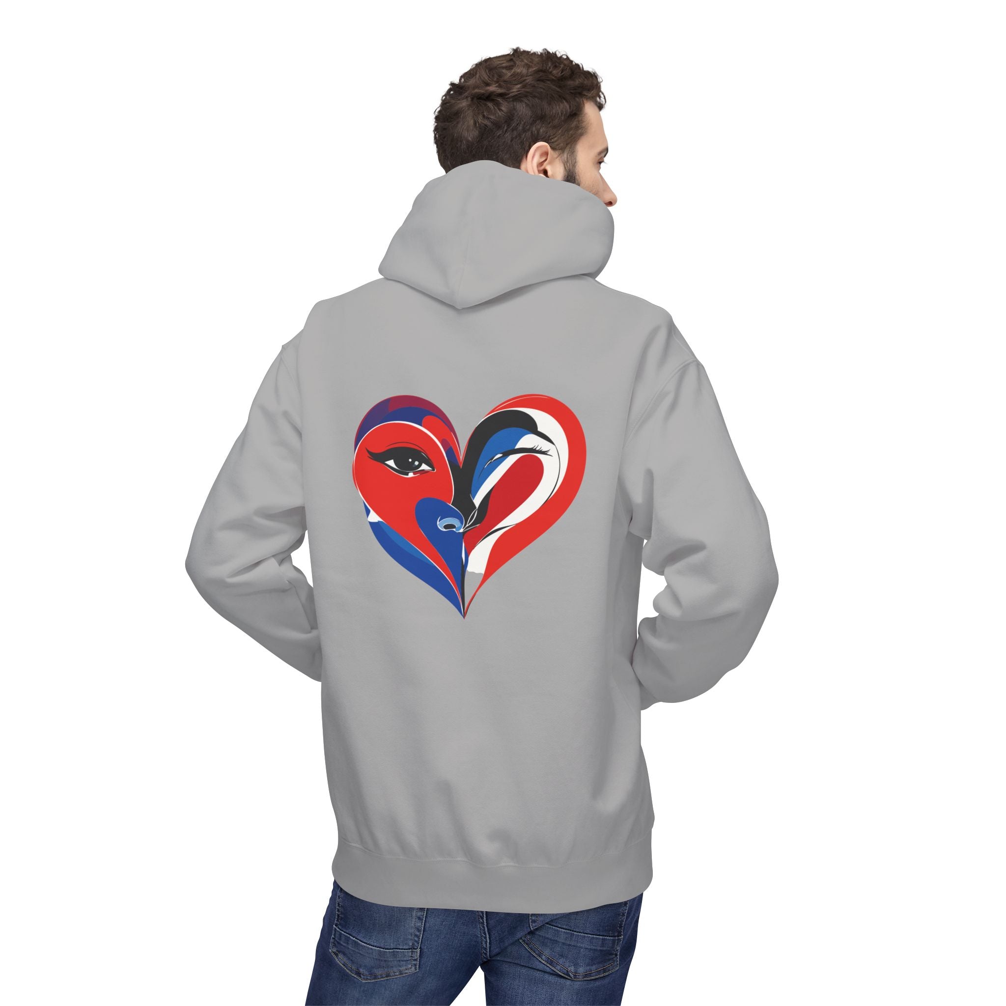 Patriotic Heart Face Hoodie Red White Blue Love Graphic