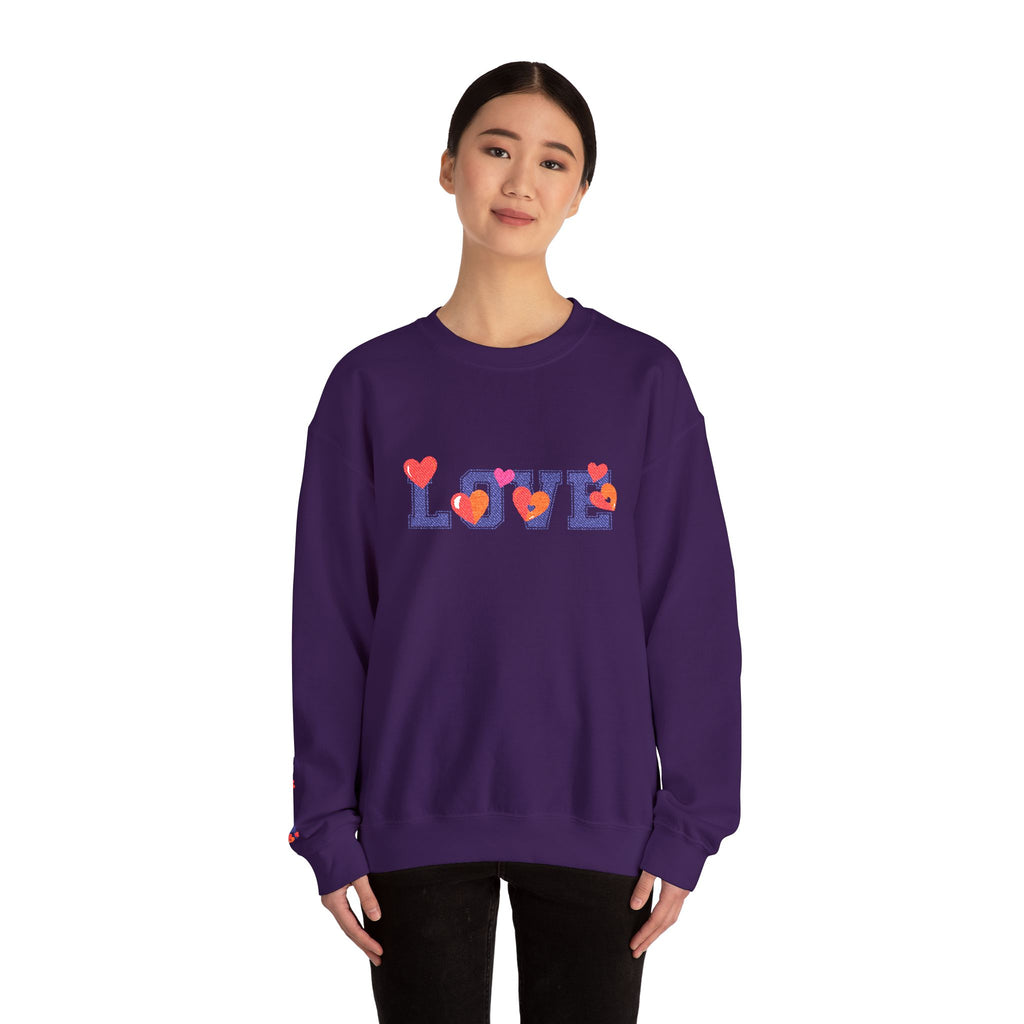 LOVE Floral Crewneck Sweatshirt Heart Pattern Cozy Pullover