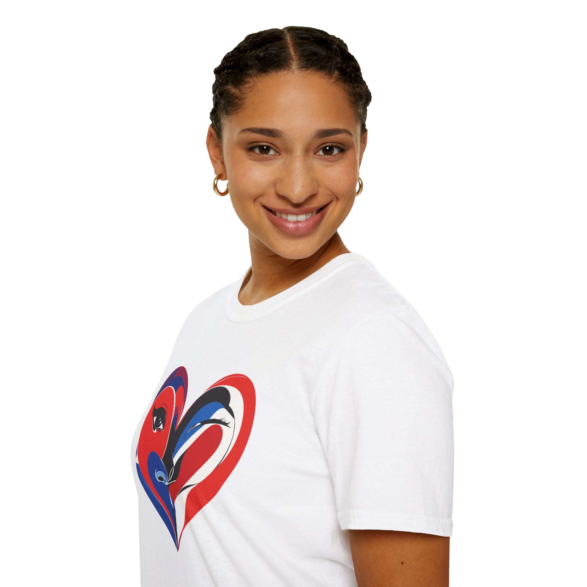 Heart Face Graphic T‑Shirt Red & Blue Abstract Love Design