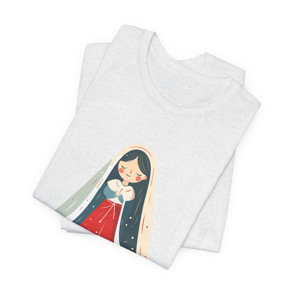 Virgin Mary Illustration Tee — Cute Nativity T-Shirt