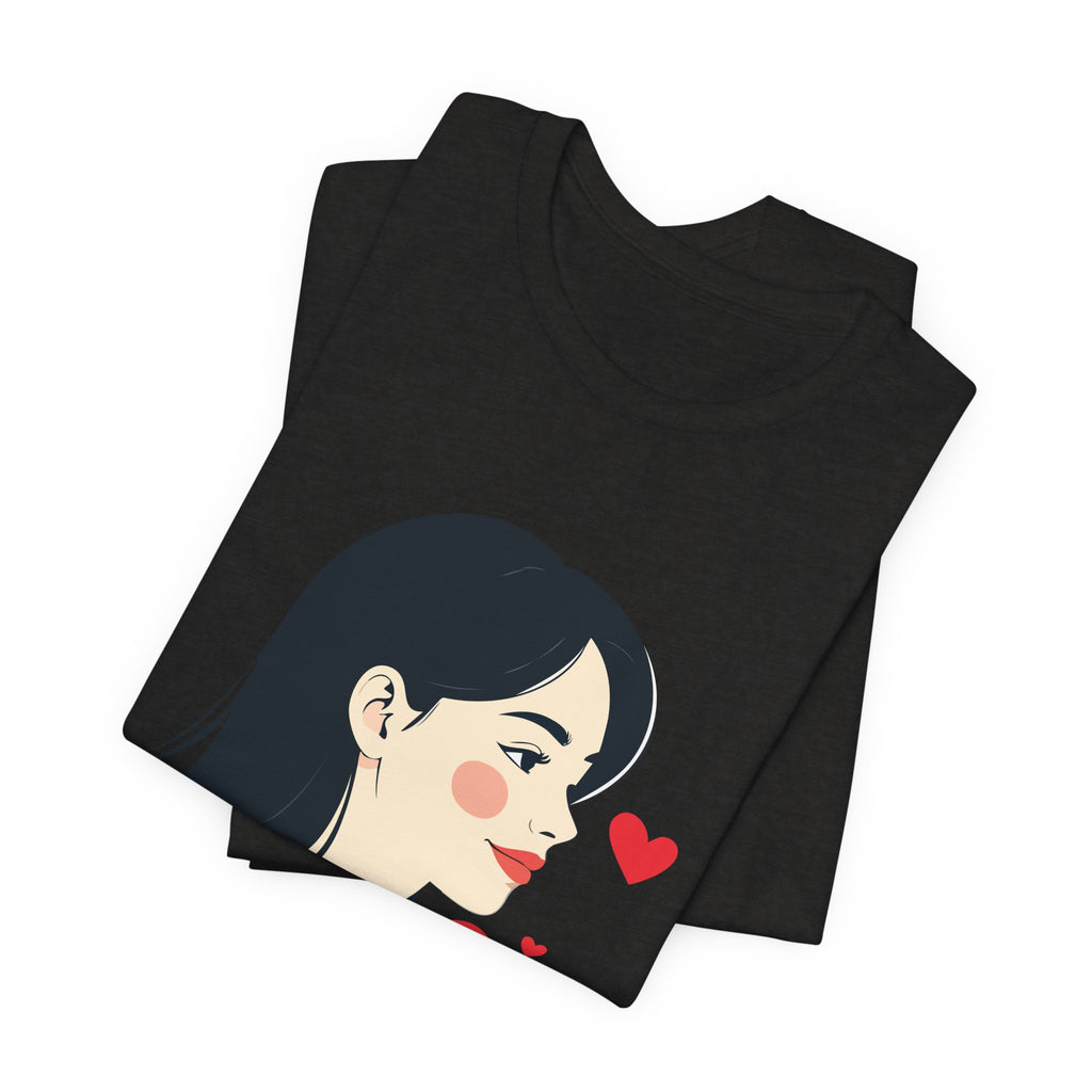 Women’s Portrait Tee with Heart Accents – Cute Kawaii Girl Graphic T-Shirt