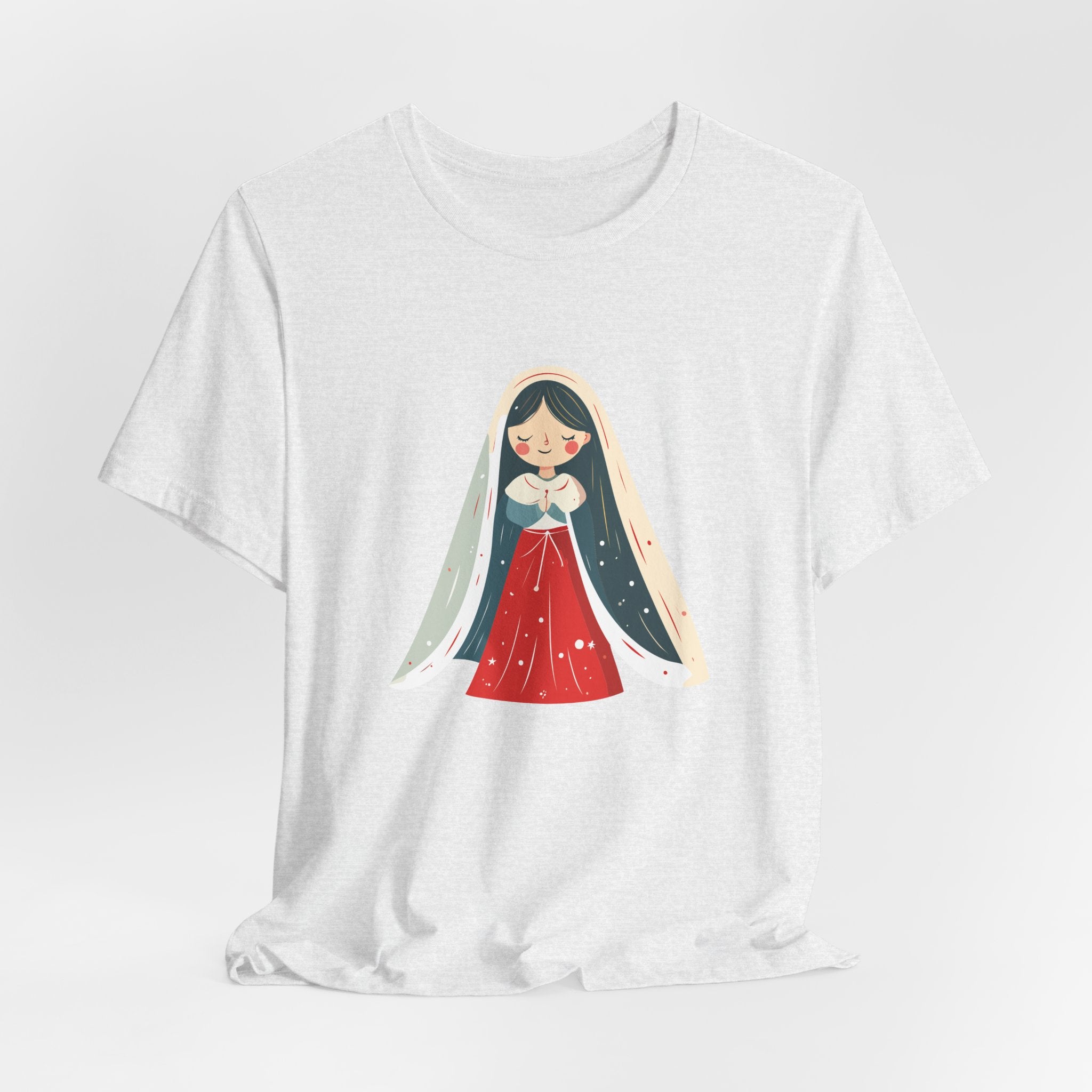Virgin Mary Illustration Tee — Cute Nativity T-Shirt