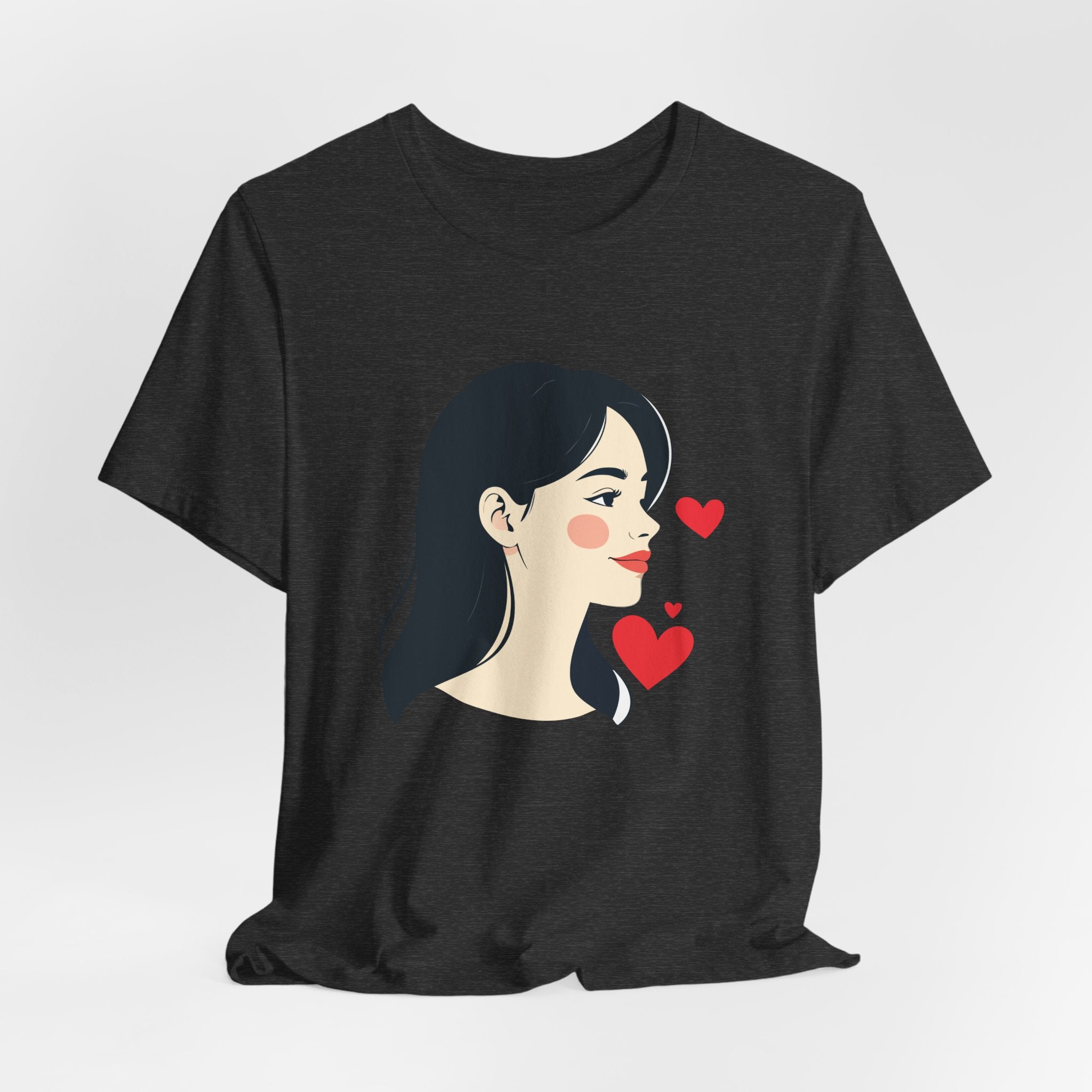 Women’s Portrait Tee with Heart Accents – Cute Kawaii Girl Graphic T-Shirt