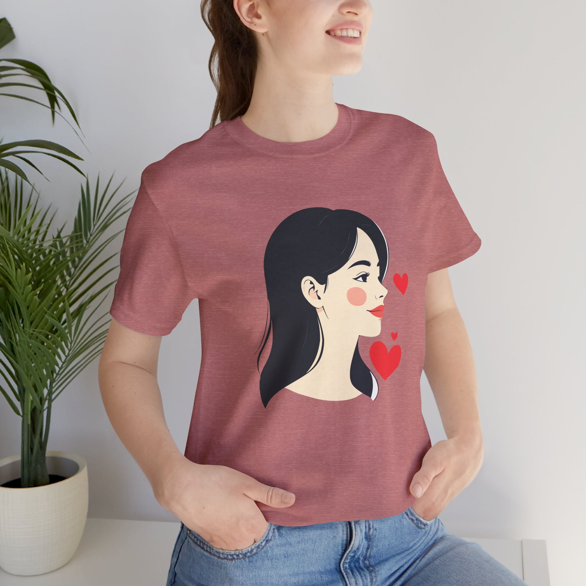 Women’s Portrait Tee with Heart Accents – Cute Kawaii Girl Graphic T-Shirt