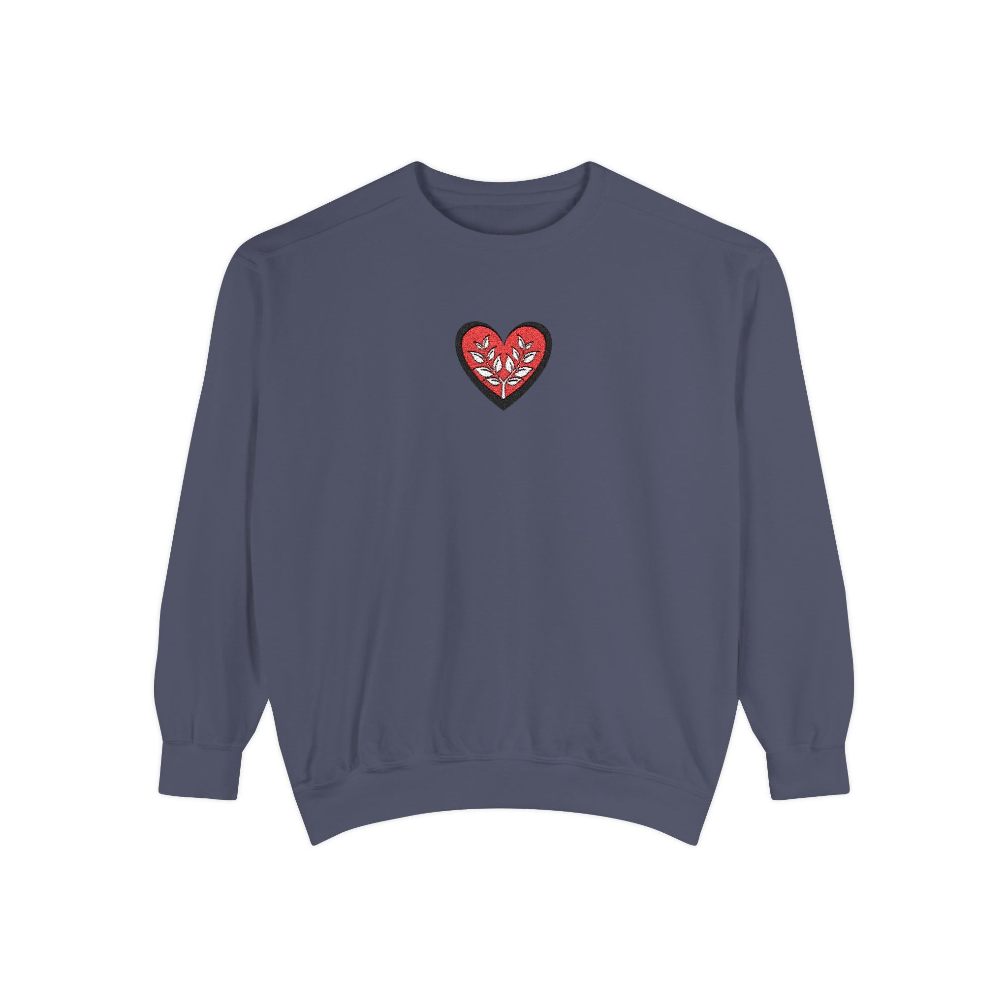 Embroidered Heart Crewneck Sweatshirt Small Red Sparkle Heart Design