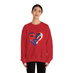 Heart Face Crewneck Sweatshirt Abstract Red & Blue Love Graphic