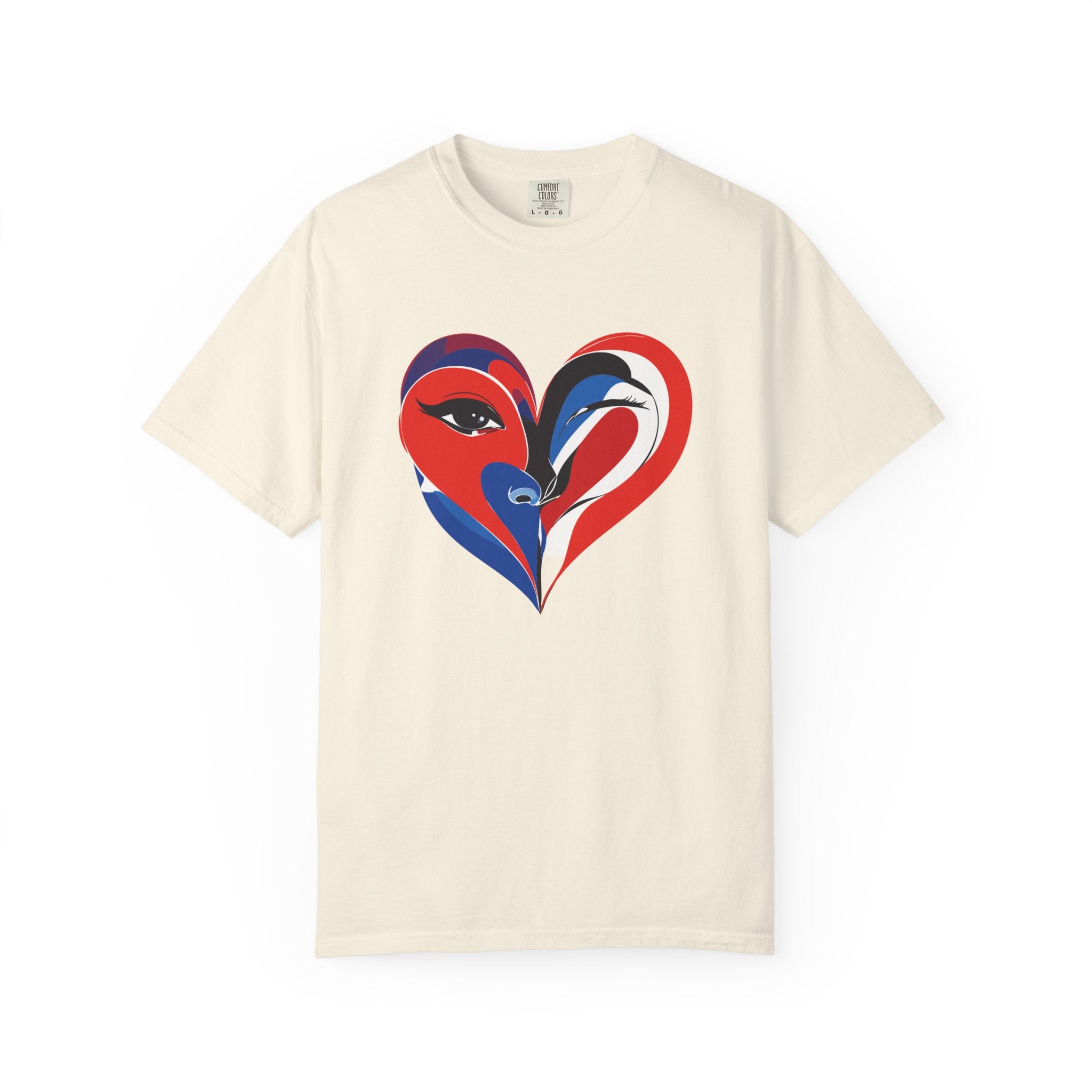 Heart Art Graphic Tee Red & Blue Woman Face Heart Design
